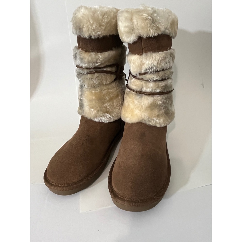 Earth Spirit Womens Brown Suede Leather Faux Fur Tall Winter Boot Rear Lace  Sz8